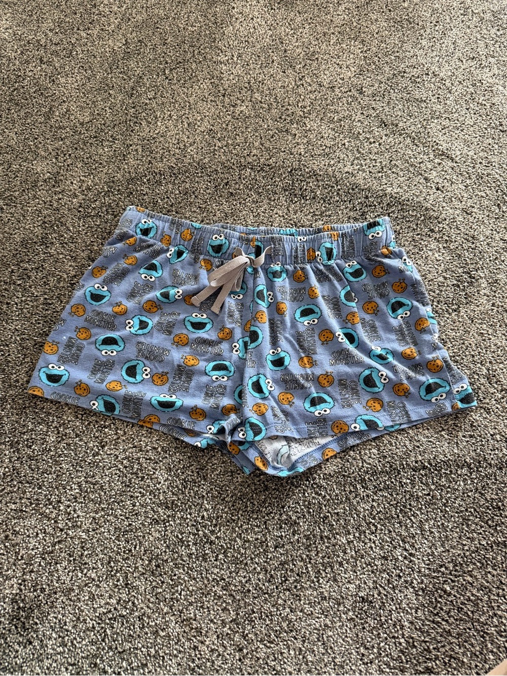 Sesame Street Cookie Monster Print Blue Lounge Shorts Vintage 2010s